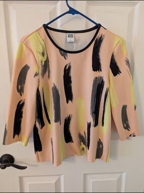 Vero Moda Peach Tunic with Black and Yellow Brushstroke Print
